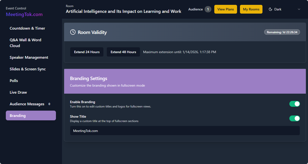 MeetingTok branding customization settings