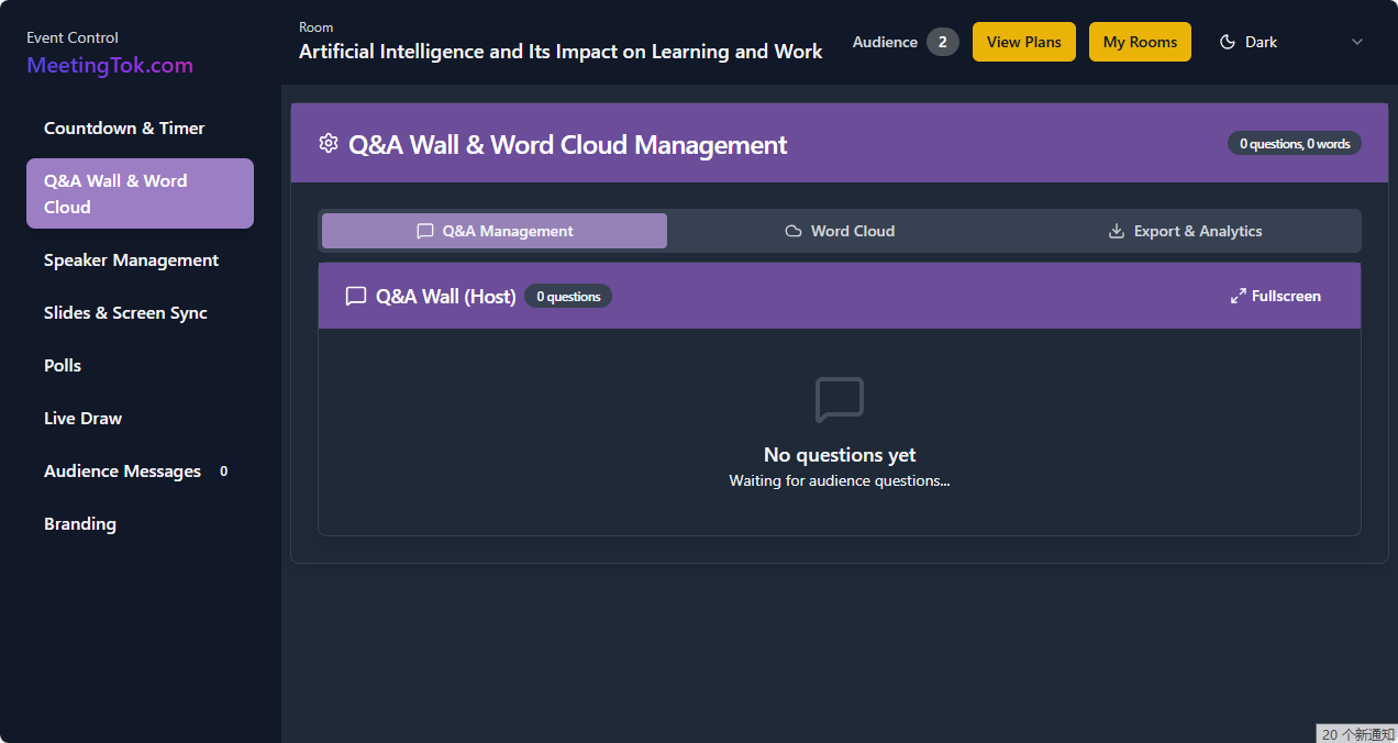 MeetingTok Q&A wall management interface